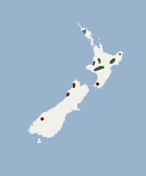 Map of New Zealand lesser short-tailed bat