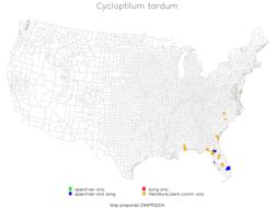 <span class="translation_missing" title="translation missing: pms.medium.untitled.map_image_of, page_name: Cycloptilum tardum Love &amp; T. J. Walker 1979">Map Image Of</span>